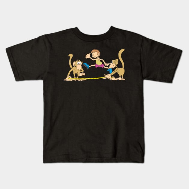 two monkeys in the athletic competition Kids T-Shirt by drawn freehand